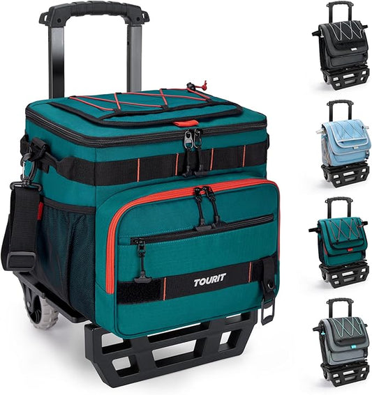 TOURIT Collapsible 48-Can Leak-Proof Insulated Rolling Cooler with All-Terrain Cart, Upgraded Fixtures and New Wheels Suitable for Beach, Picnic, Shopping