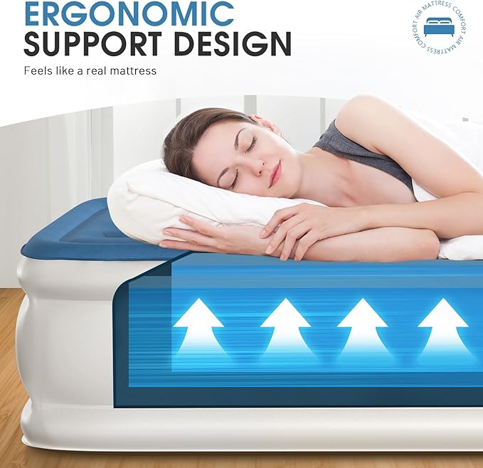 DIVON Twin Air Mattress with Built in Pump Raised,18”Single Inflatable Mattress in 2 Mins,Foldable Blow Up Mattress,Portable Twin Size Air Mattress for Camping,Travel&Floor,Air Bed for Adults,330lbs