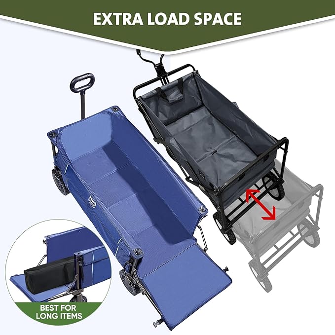TIMBER RIDGE Tailgate Collapsible Folding Wagon Cart, Heavy Duty Utility Push Pull Beach Wagon Foldable, Outdoor Grocery Cart with Side Pockets for Camping, Garden, Shopping, Holds 225 lbs, Blue