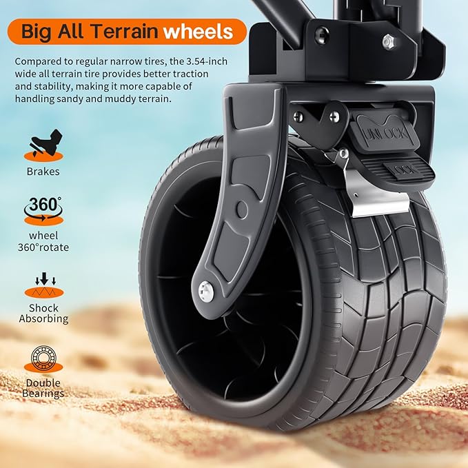 Wagons Carts Foldable,Wagon with Table Top,Beach Wagon with Big Wheels for Sand,Camping Sports Garden Beach Grocery(Black)