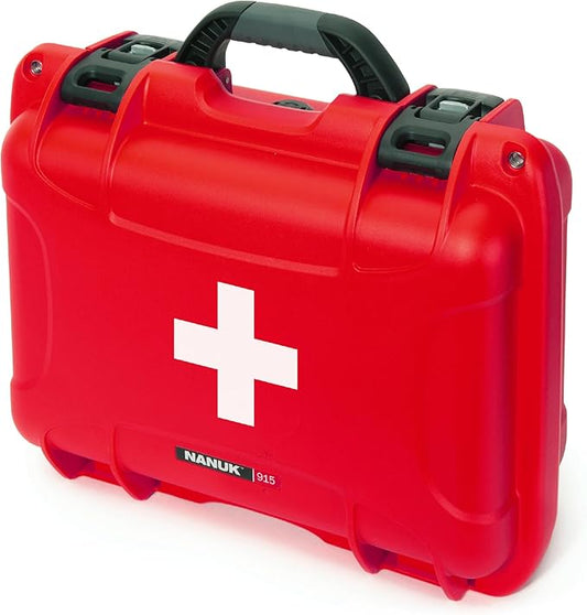 NANUK 915 Waterproof First Aid Box Empty – Durable, Medical First Aid Organizer Case, IP67-Rated, Dustproof, Impact-Resistant, and Floats (7.4" x 4.9" x 3.1") – Red