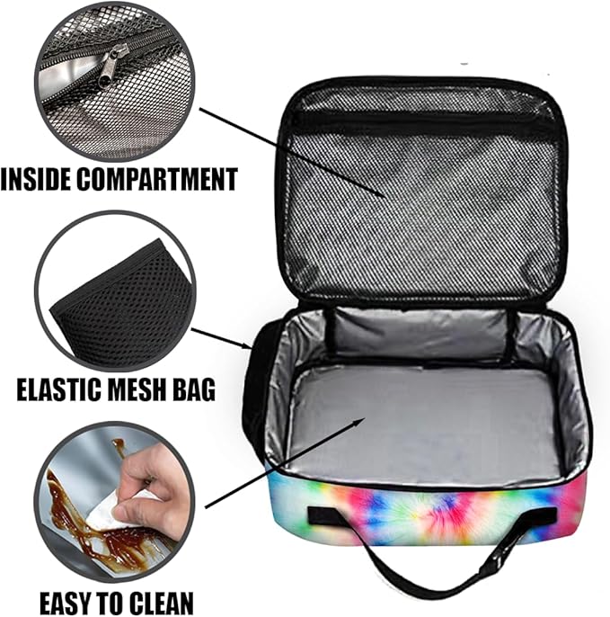Tie Dye Lunch Bag Reusable Insulated Lunch Box Keep Food Cooler Thermal Lunch Tote for Women Men