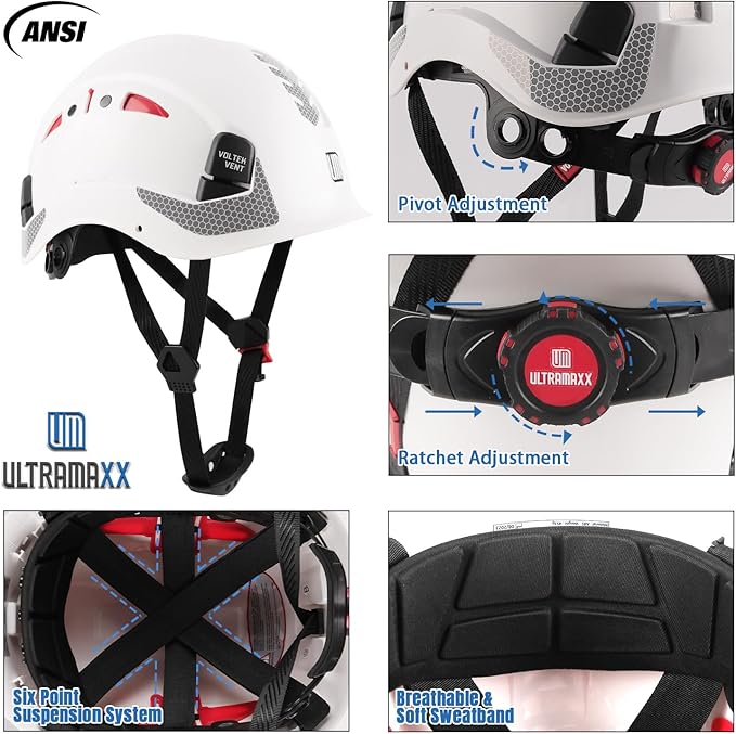 Safety Helmet Hard Hat, ANSI Z89.1 Approved Lightweight Vented Work Helmet, 6-Point Adjustable Ratchet Suspension Hardhat Ideal for Industrial and Construction