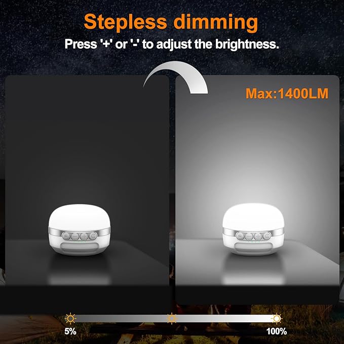 LED Camping Lantern Rechargeable 1400LM, Up to 420H Running Time Camping Tent RGB Light, 10400mAh Emergency Hanging Light for Hurricane, Power Outages, Home, Hiking, White