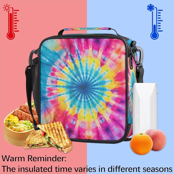 Pardick Rainbow Swirl Kids Lunch Bag Abstract Tie Dye Insulated Lunch Box Mini Cooler Back to School Thermal Meal Tote Kit Bento Tote Bags Thermal Lunchbox for Boys Girls