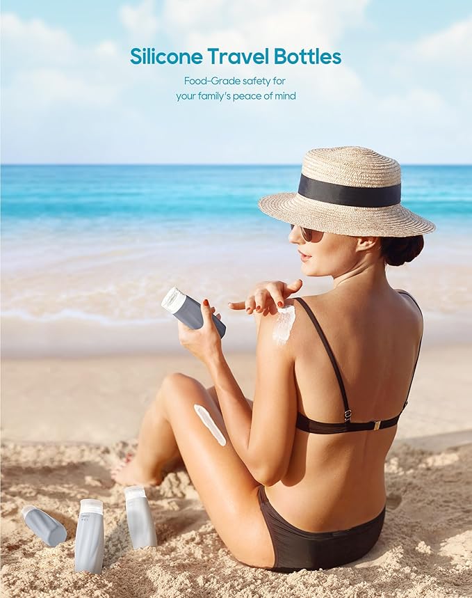 Morfone Travel Bottles for Toiletries, 3oz Tsa Approved Travel Size Containers Leak Proof Squeezable Travel Accessories Refillable for Shampoo Conditioner Lotion Liquids(White Grey)