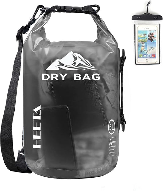 HEETA Dry Bag Waterproof for Women Men, 5L/10L/20L/30L/40L Roll Top Lightweight Dry Storage Bag Backpack with Phone Case for Travel, Swimming, Boating, Kayaking, Camping & Beach, 11 Transparent Colors