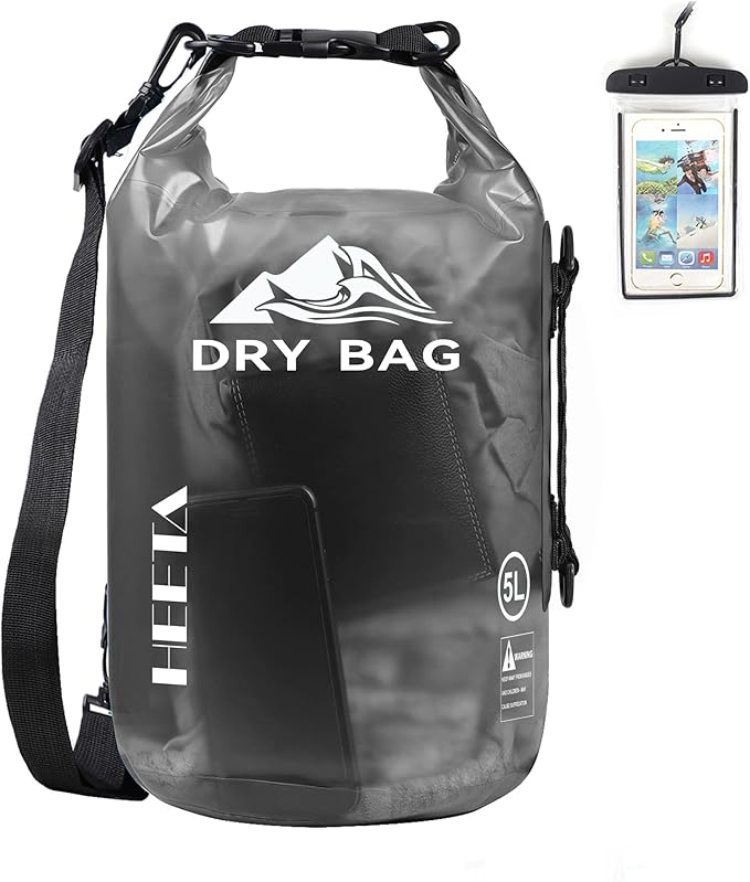 HEETA Dry Bag Waterproof for Women Men, 5L/10L/20L/30L/40L Roll Top Lightweight Dry Storage Bag Backpack with Phone Case for Travel, Swimming, Boating, Kayaking, Camping & Beach, 11 Transparent Colors