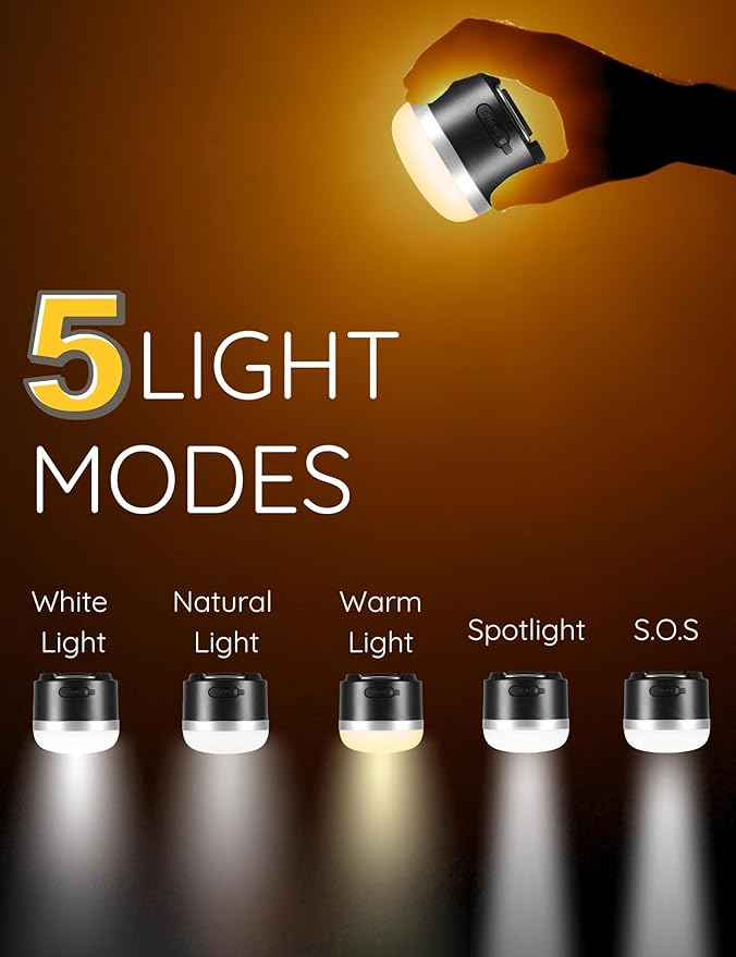 Joyzy Rechargeable LED Camping Lantern with 5 Light Modes, Adjustable Brightness Mini Hanging Lantern (Black)