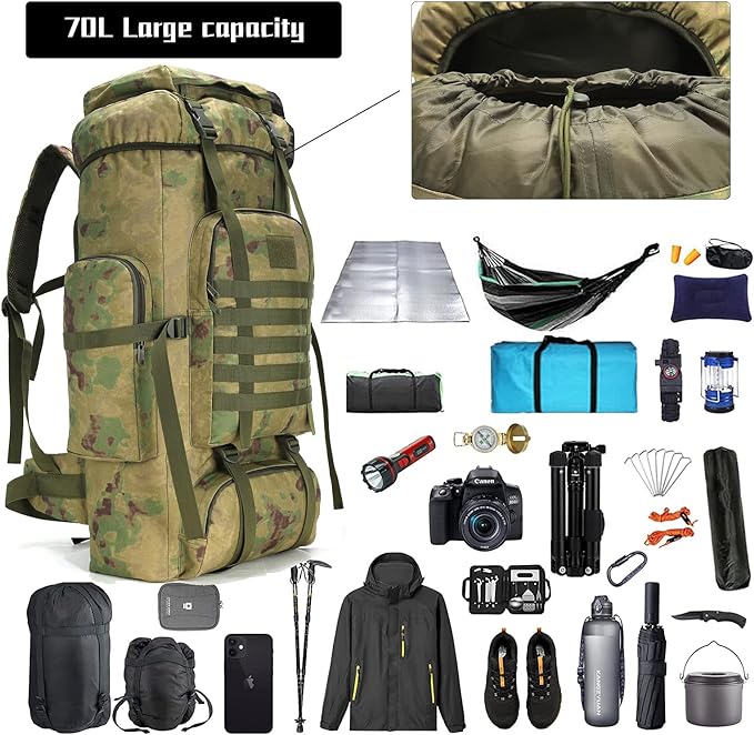 Hiking Backpack for Men 70L/100L Camping Backpack Military Rucksack Molle 3 Days Assault Pack for Climbing