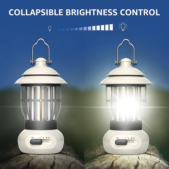 Camping Lantern, COB Lantern for Power Outage, Suitable for Indoor and Outdoor, Beige