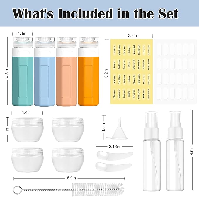 Redfly 17PCS Travel Bottles for Toiletries, TSA Approved Travel Size Containers, Leak Proof Travel Containers for Toiletries, Silicone Travel Kit for Shampoo, Conditioner, Lotion & Creams Multicolored