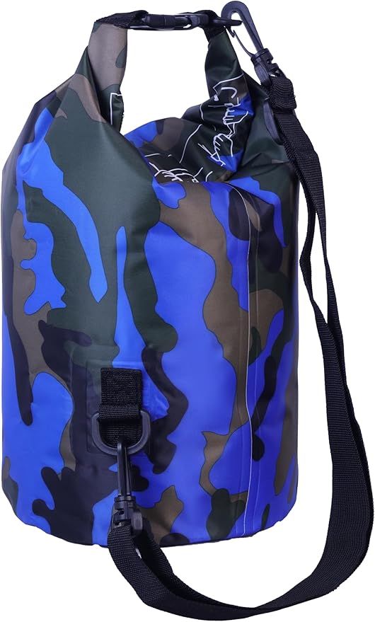 Waterproof Dry Bag Combo 5-30L Roll Top Dry Storage Bag Backpack for Kayaking Boating Beach Camping Travel Fishing, w/Phone Case & Collapsible Water Bottle & Sunglasses & Ear Band,Blue 5L
