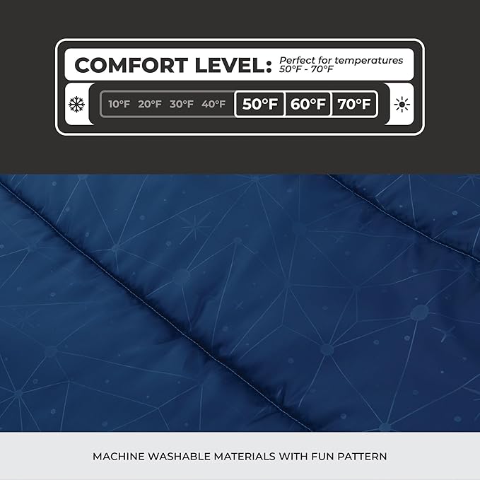 CORE 50 Degree Youth Sleeping Bag | Lightweight & Compact for Boys & Girls | Perfect for Indoor or Outdoor Use, Camping, Backpacking, Hiking, & Sleepovers | Ideal for Warm & Cooler 3 Season Weather