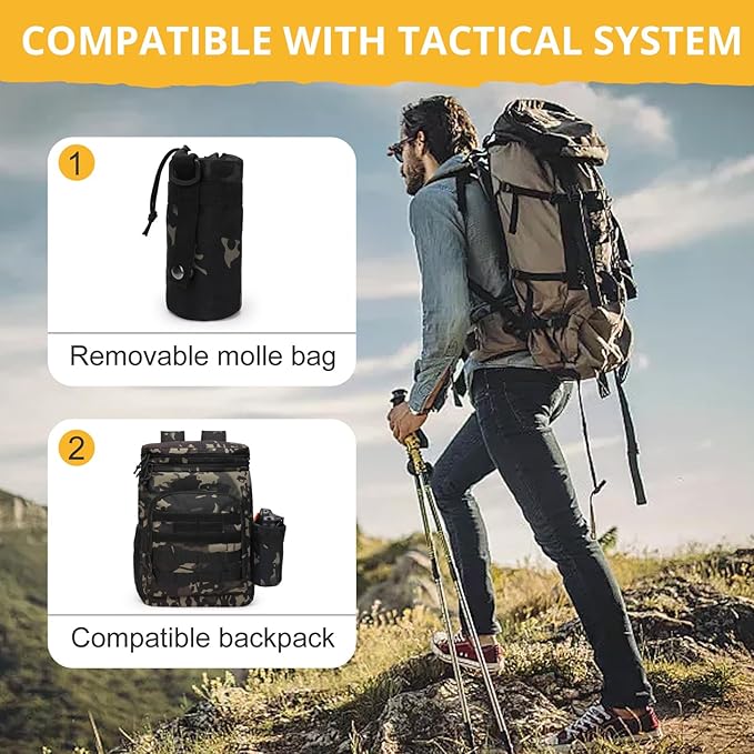 Tactical Lunch Box for Men, Insulated Lunch Bag MOLLE Webbing Leakproof, Cooler Large Lunchbox Women with Adjustable Shoulder Strap Durable, Construction Heavy Duty Lunch Pail, Black Camo