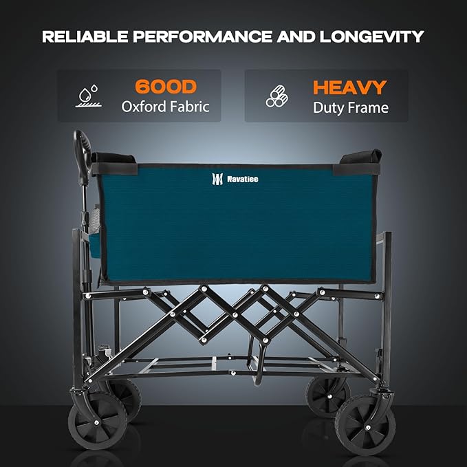 Navatiee Portable Foldable Collapsible Wagon with Wheels, 220lbs Weight Capacity Utility Grocery Shopping Cart, Lightweight Mini Folding Wagon for Outdoor, Blue