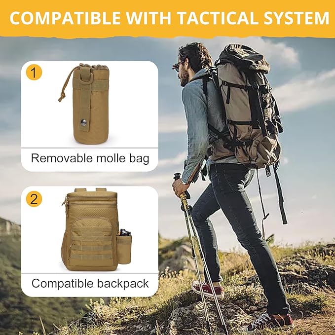 Tactical Reusable Lunch Bag for Men/Women - Insulated Lunch Box Leakproof Lunch Pail Freezable with Adjustable Shoulder Strap,Lunch Cooler Bag for Work Office Picnic Beach，Brown