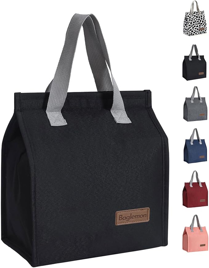 Lunch bag, Insulated Lunch Bag for Women Men, Lunch Containers Reusable Lunch Tote Bags for Work, Travel, Outdoor (Black)