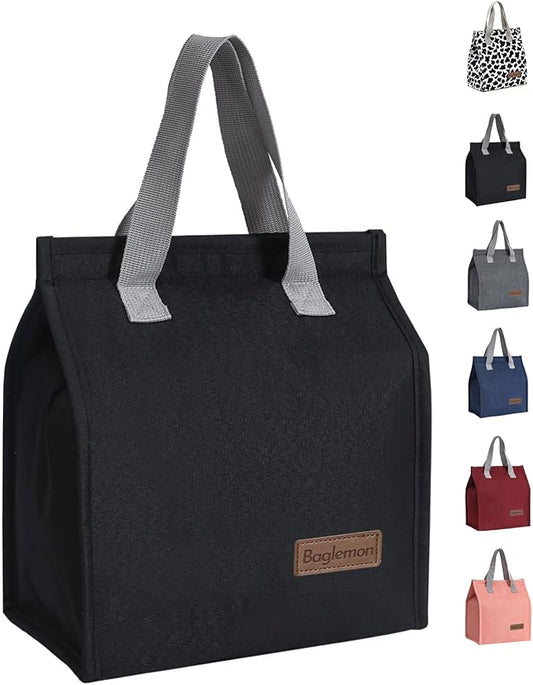 Lunch bag, Insulated Lunch Bag for Women Men, Lunch Containers Reusable Lunch Tote Bags for Work, Travel, Outdoor (Black)