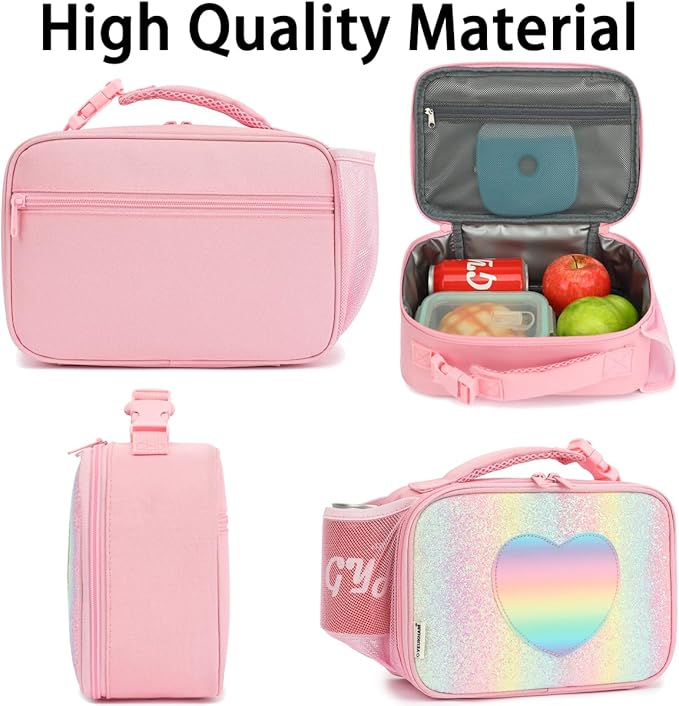 Insulated Lunch Box for School, Thermal Reusable Durable Freezable Lunch Bags for Kids Boys Girls Men Women - Small Soft Cooler Portable Lunch Tote Kit for Work Picnic Travel,Rainbow Glitter
