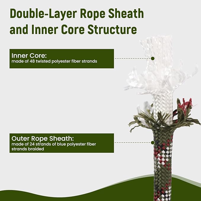 Arborist Rope Climbing Rope Outdoor Rope Sailing Rope Heavy Duty Rope 1/2 Inch Rope 48 Strands Bull Rope for Construction Climbing Swing Sailing