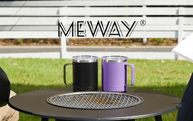 MEWAY 12oz Coffee Mug With Handle 2 Pack Bulk,Stainless Steel Insulated Travel Tumblers With Sliding Lid,Double Wall Vacuum Camping Cup for Hot & Cold Drinks Tea (Sliver,Set of 2)