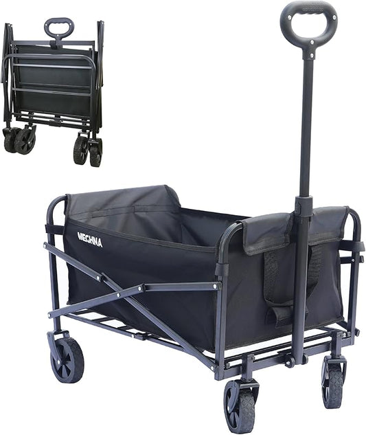 Collapsible Folding Wagon Cart with 5" All Terrain Wheels Heavy Duty Folding Portable Wagon 110L Capacity for Camping, Sports, Shopping Black