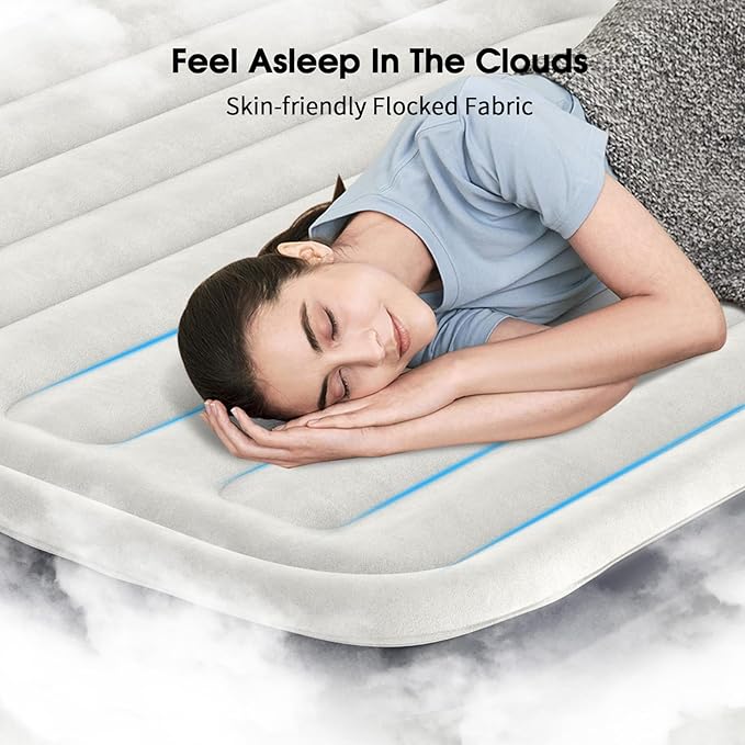 Air Mattress Full with Built in Pump,18''Inflatable Mattress of Upgraded Vertical Beams,Self Inflatable/Deflation Blow Up Mattress in 3 Mins,Flocked Top Airbed with Carry Bag for Home, Camping