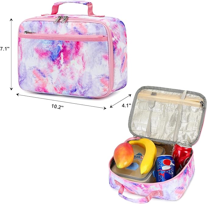 Kids Lunch Box Boys Girls Insulated Lunch Cooler Bag Reusable Lunch Tote Kit for School Travel (878 Galaxy-Purple)