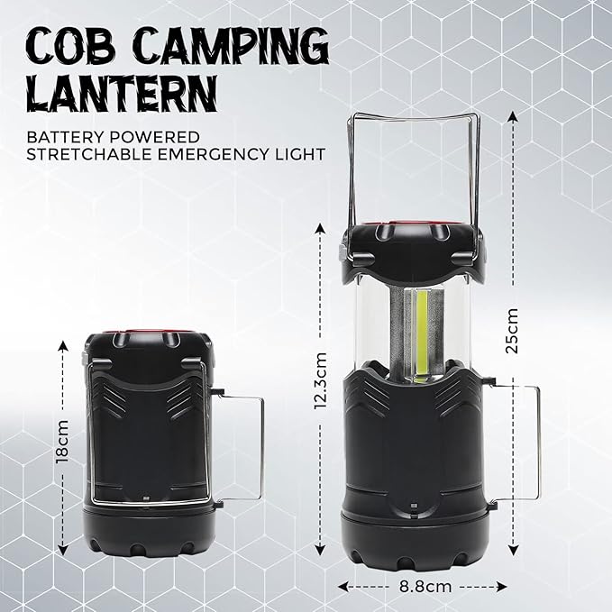 Battery Powered Camping Lantern - Portable COB Hanging Lamp Lights | Waterproof Collapsible Lantern Flashlight for Tent Lights, Power Outages, Hurricane Emergency, Hiking