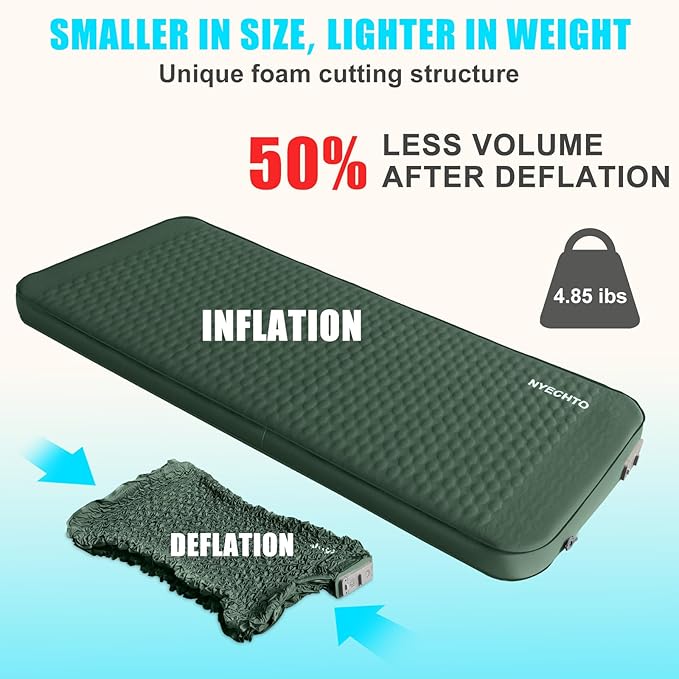 Self Inflating Sleeping Pad with Electric Pump, 4" Thick Ultralight Memory Foam Camping Mattress, Telescopic & Compact, Fast Inflate Insulated Camping Air Mats for Car Travel/Tent/Cot,Green
