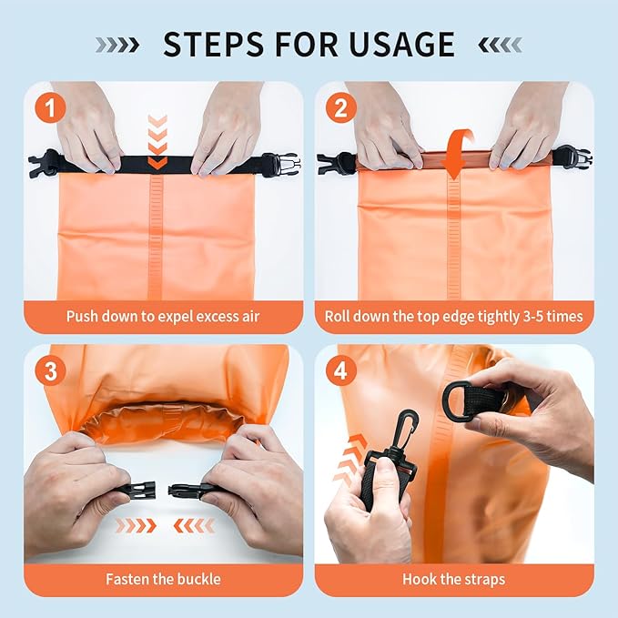 Waterproof Dry Bag for Women Men,10L/15L Roll Top Lightweight Dry Storage Bag Backpack,Floating Sack with Waterproof Phone Case, Kayaking,Swimming, Camping, Hiking, Beach (Orange, 10L)