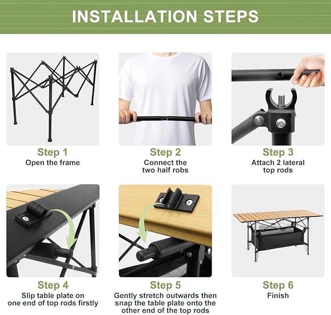 Folding Camping Tables that Fold Up Lightweight,Aluminum Roll Up Camping Table for 4-6 Person Camp Table with Large Storage and Carrying Bag for Outdoor, Picnic, Backyards, BBQ, Beach, 220 Lbs