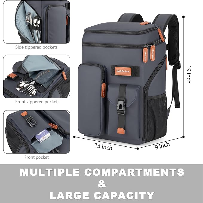 Insulated Cooler Backpack,33 Cans Multifunctional Double Deck Leakproof Cooler Bag with Sternum Strap,Large Capacity Lightweight Travel Camping Beach Backpack