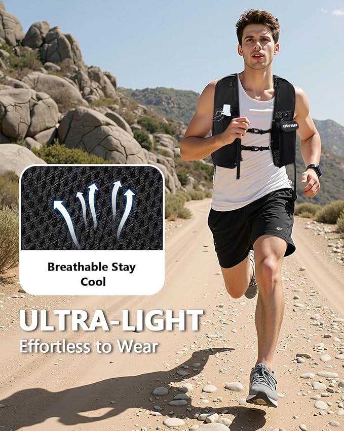 Running Hydration Vest for Women Men,Lightweight Breathable Hydration Pack with 500ml Soft Flask, Adjustable Chest Straps Reflective Backpack for Trail Running Marathon Race Jogging Cycling