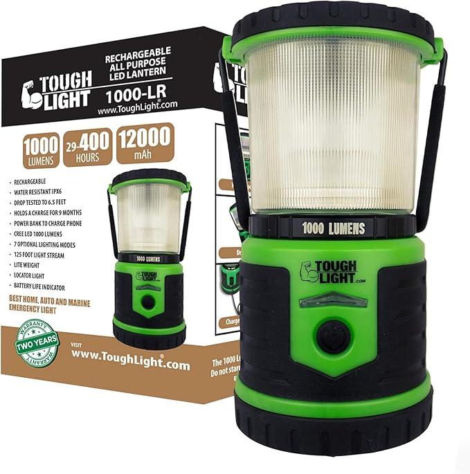 USB Rechargeable Camping Lantern, 1000 Lumens LED Lantern, Tent Lamp, 12000mAh Power Bank, 400 Hour, 7 Modes, Candle Feature, for Outdoors & Emergency