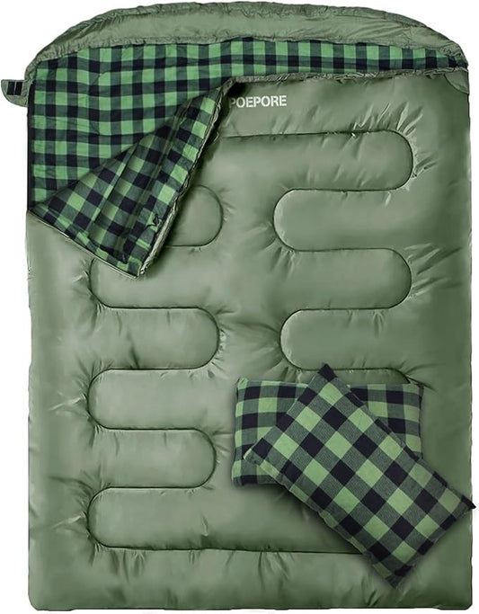 Double Sleeping Bag Flannel for Adults with 2 Pillows 2 Person Sleeping Bags Camping XXL Queen Size Two Person Sleeping Bag for Cold Weather