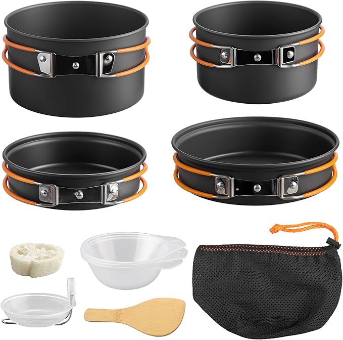FUNYKICH Camping Pots and Pans Set, Non-Stick Camping Cooking Set, Lightweight Camping Cookware with Storage Bag for Camping, Backpacking, Outdoor Cooking & Picnic