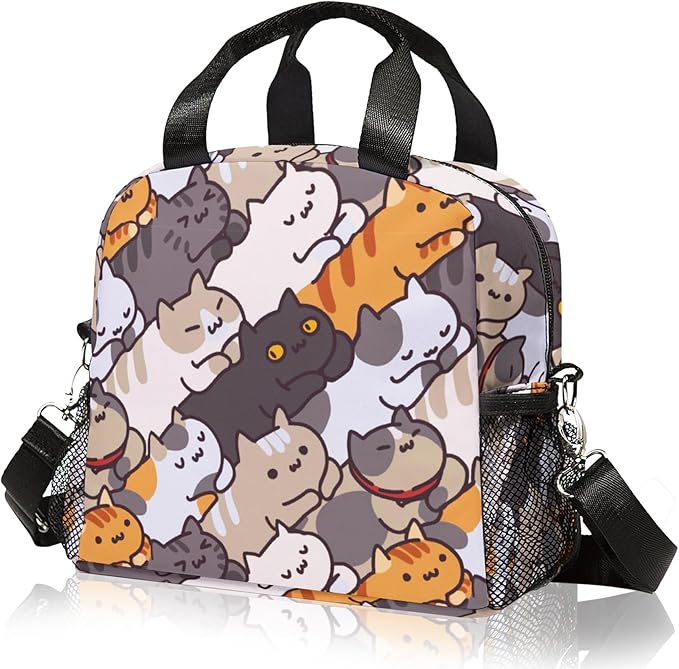 Lunch box Kids,Insulated Cat Lunch Bag Cute Small Lunch Totebag Reusable Leakproof Lunch Bag With Shoulder Strap for Girls Boys Women School Work Picnic
