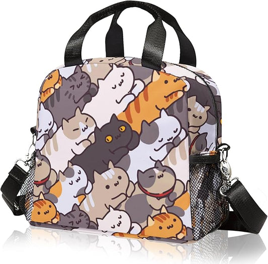 Lunch box Kids,Insulated Cat Lunch Bag Cute Small Lunch Totebag Reusable Leakproof Lunch Bag With Shoulder Strap for Girls Boys Women School Work Picnic