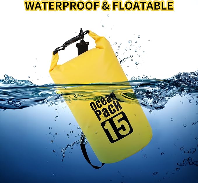 Dry Bag Waterproof for Women Men,10L Rolled Lightweight Dry Storage Bag Backpack with Phone Case for Travel,Swimming,Boating, Kayaking,Camping & Beach,Yellow