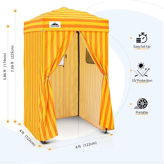 EAGLE PEAK Flex Ultra Compact 4x4 Pop-up Canopy, Sun Shelter, Changing Room, Portable Privacy Canopy Cabana for Pool, Fashion Photoshoots, or Camping, 4x4 ft, Yellow/Orange