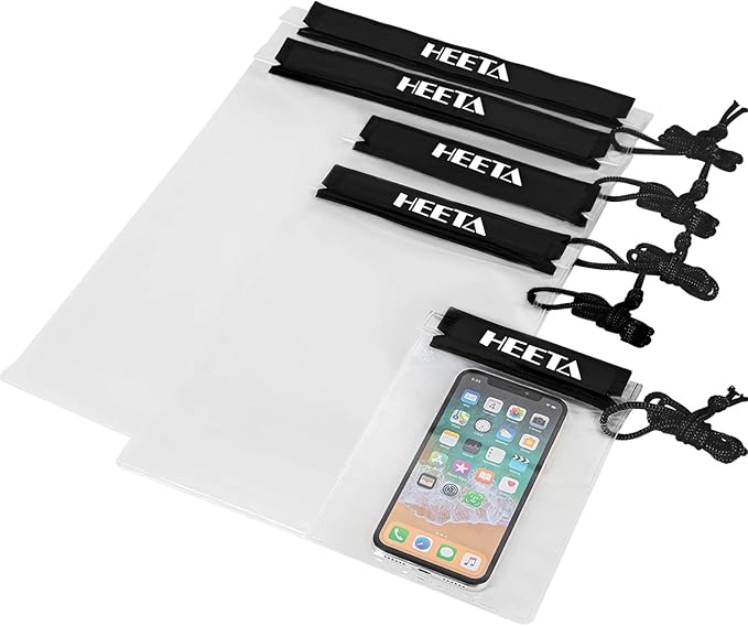 HEETA 2-Pack Waterproof Pouch with Waist Strap, Transparent Screen Touchable Dry Bag Bundled with 5-Pack Clear Waterproof Dry Bag, Water Tight Cases Pouch Dry Bags
