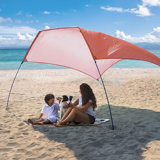 Beach Shade Canopy Sun Tent Shelter, Wind Canopy for Beach, Backyard, Park, Dessert, Light Weight, Easy Set Up, 78 Sq. Ft. of Shade for 1-3 People, Lite Burnt Coral