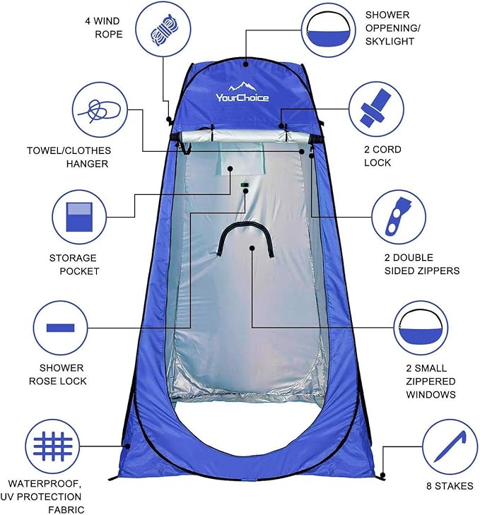 Your Choice Pop Up Privacy Shower Tent - Portable Changing Tent for Camping, Beach & Hiking - 6.2FT Lightweight with Carry Bag, Quick Setup & Full Coverage