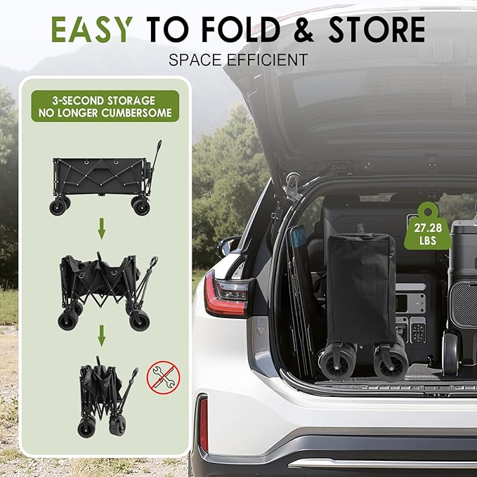 ZENPETIO 49" Collapsible Wagons Carts Foldable with Tailgate, 300L Heavy Duty Folding Wagon Cart with Big All-Terrain Beach Wheels, 360 LBS Capacity Portable Utility Wagon for Garden Outdoor Camping