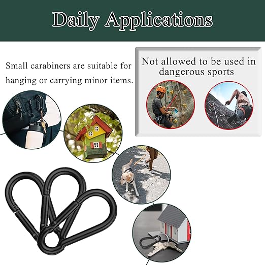 100Pcs Blcak M6 Spring Snap Hooks Carabiner, 2-3/8" Carabiner Clip, Heavy Duty Small Carabiner, 260LBS Holding Capacity Carbon Steel Snap Clip Hook for Swing Hammock Gym Outdoor Hiking Camping