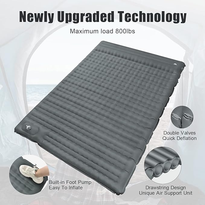 Double Sleeping Pad for Camping with Built-in Foot Pump, Extra Thick 4.7 Inch Inflatable Sleeping Pat and Pillow for Backpacking, Hiking, and Traveling