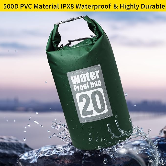 Waterproof Dry Bag, 20L Roll Top Dry Bag Backpack, 500D PVC IPX8 Floating Dry Bag for Hiking, Kayaking, Camping