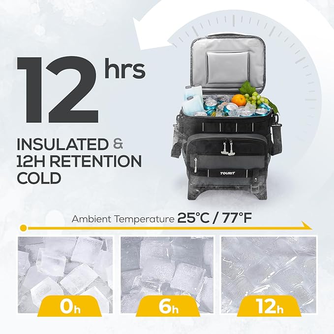TOURIT Collapsible 48-Can Leak-Proof Insulated Rolling Cooler with All-Terrain Cart, Upgraded Fixtures and New Wheels Suitable for Beach, Picnic, Shopping